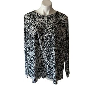 Dana Buchman Women’s Black Gray Abstract Long Sleeve Button Down Blouse Size 3X